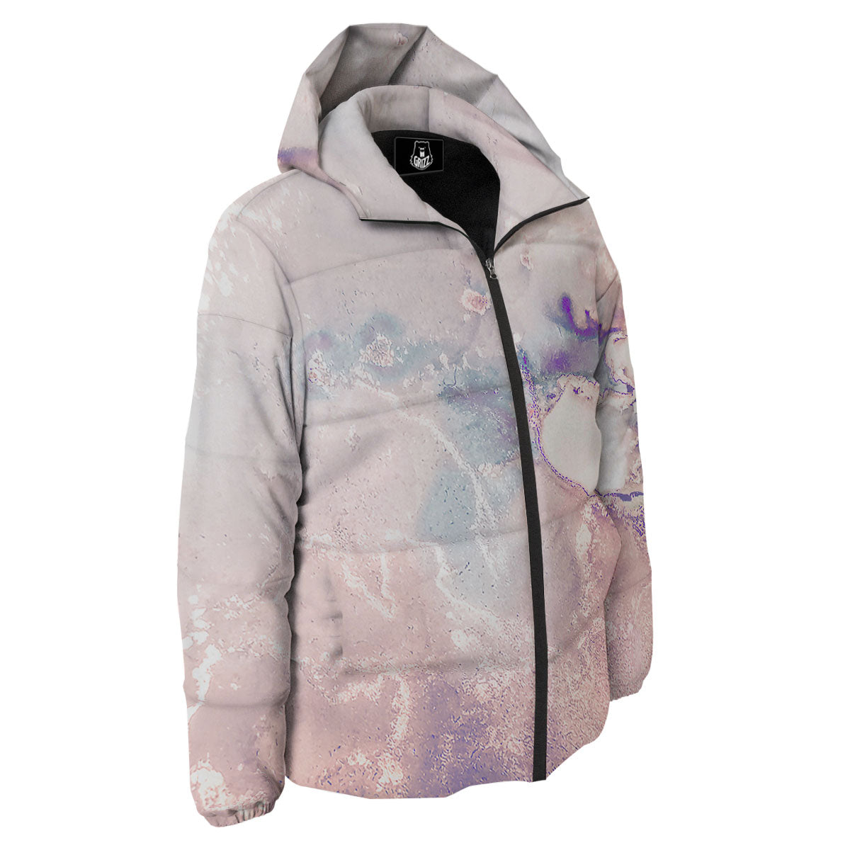 Marble White Ruby Print Down Jacket-grizzshop