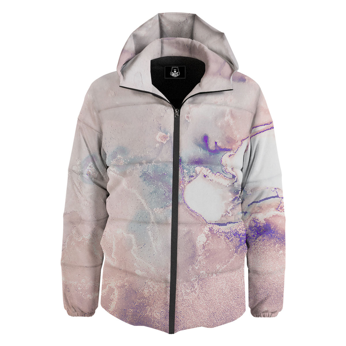 Marble White Ruby Print Down Jacket-grizzshop