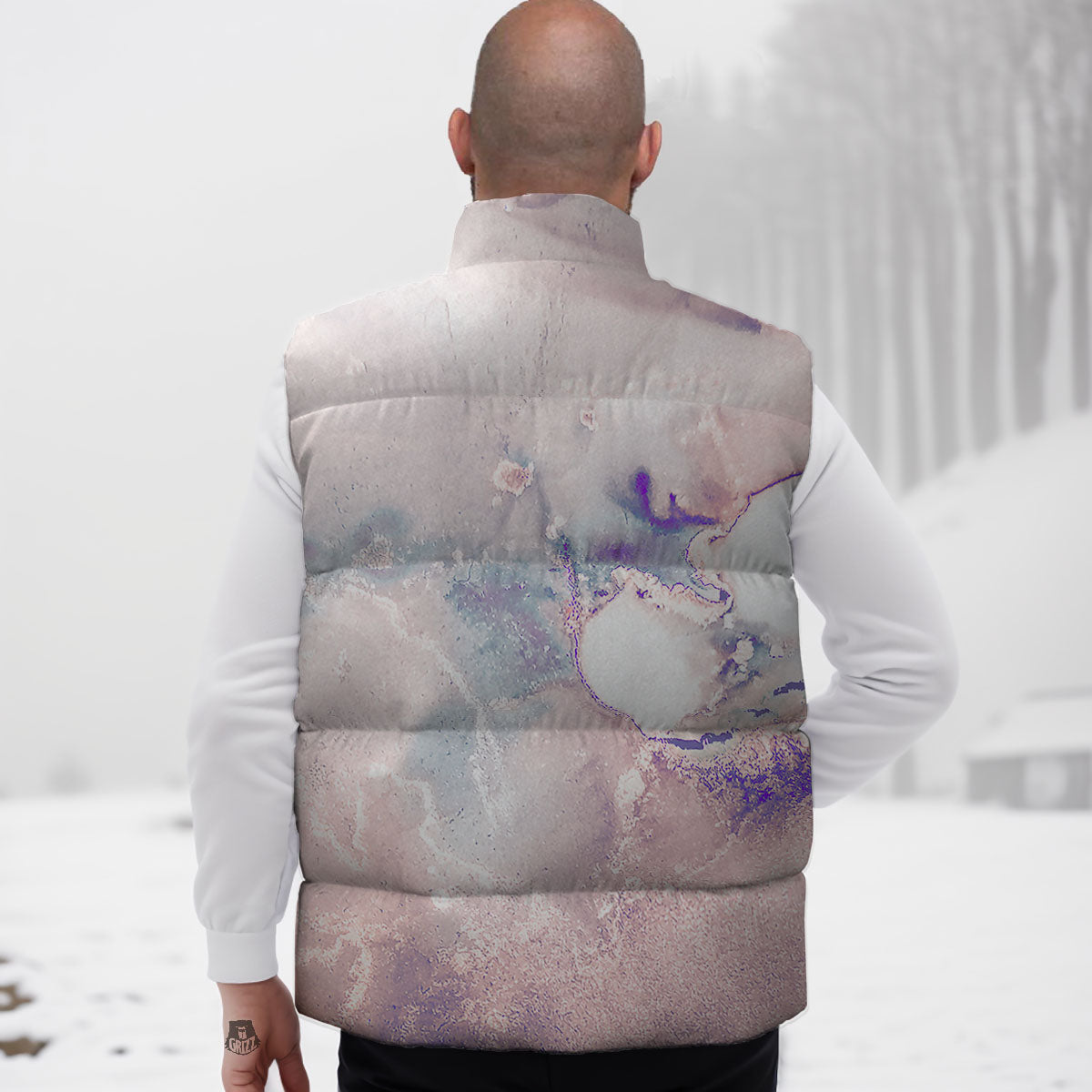 Marble White Ruby Print Down Vest-grizzshop