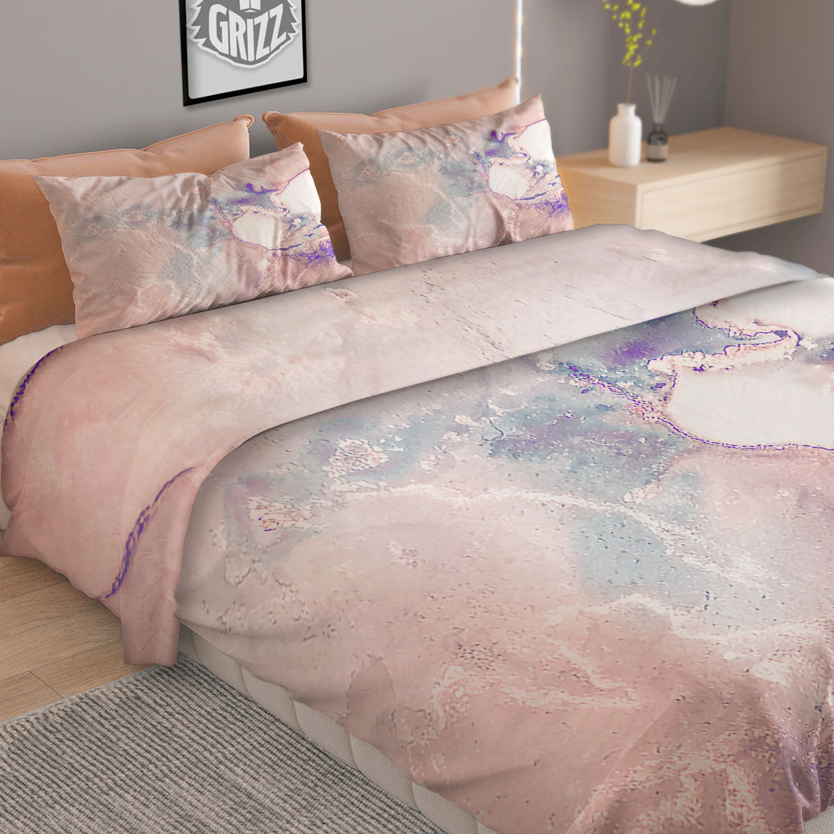 Marble White Ruby Print Duvet Cover Bedding Set