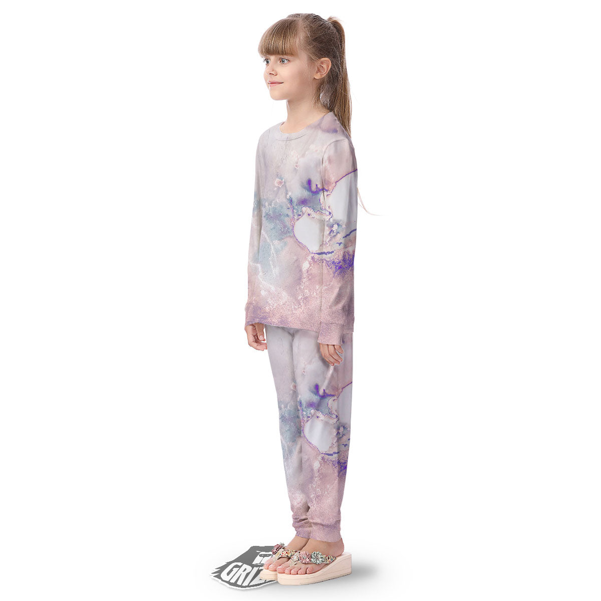 Marble White Ruby Print Kid's Pajamas-grizzshop