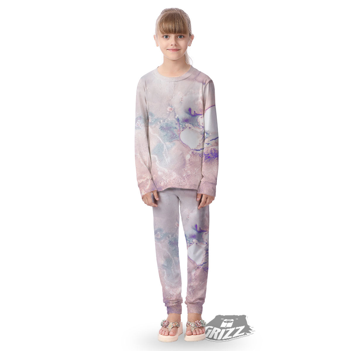 Marble White Ruby Print Kid's Pajamas-grizzshop