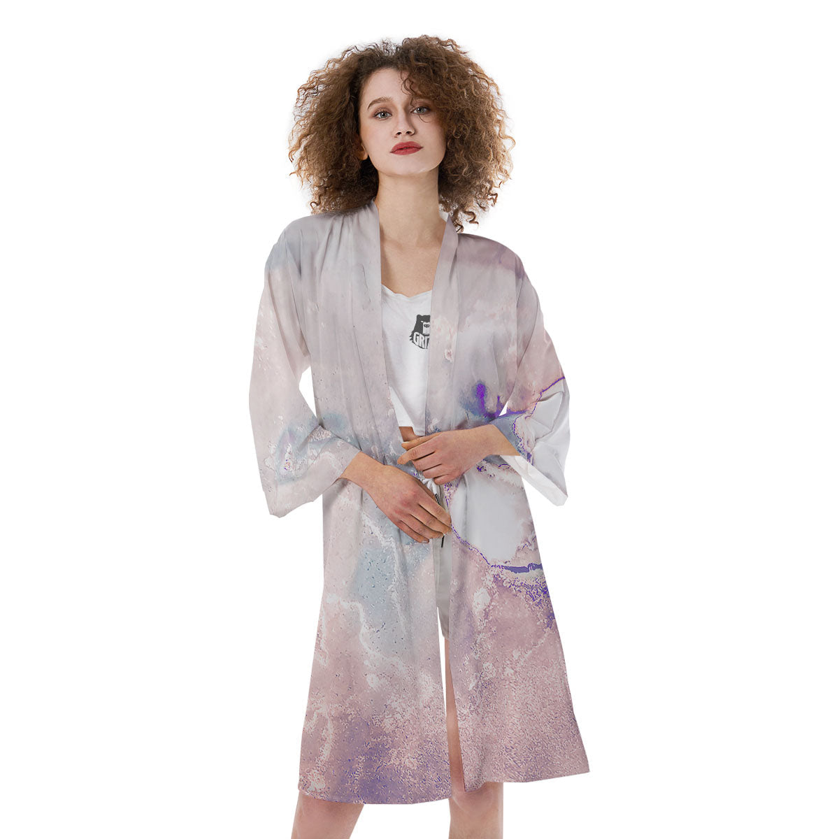 Marble White Ruby Print Kimono-grizzshop