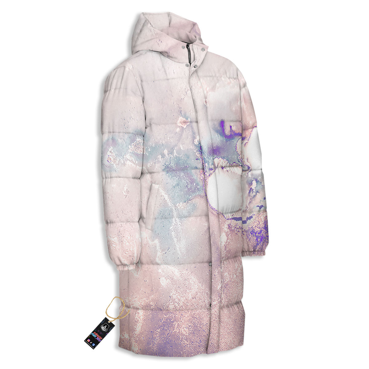 Marble White Ruby Print Long Down Jacket-grizzshop