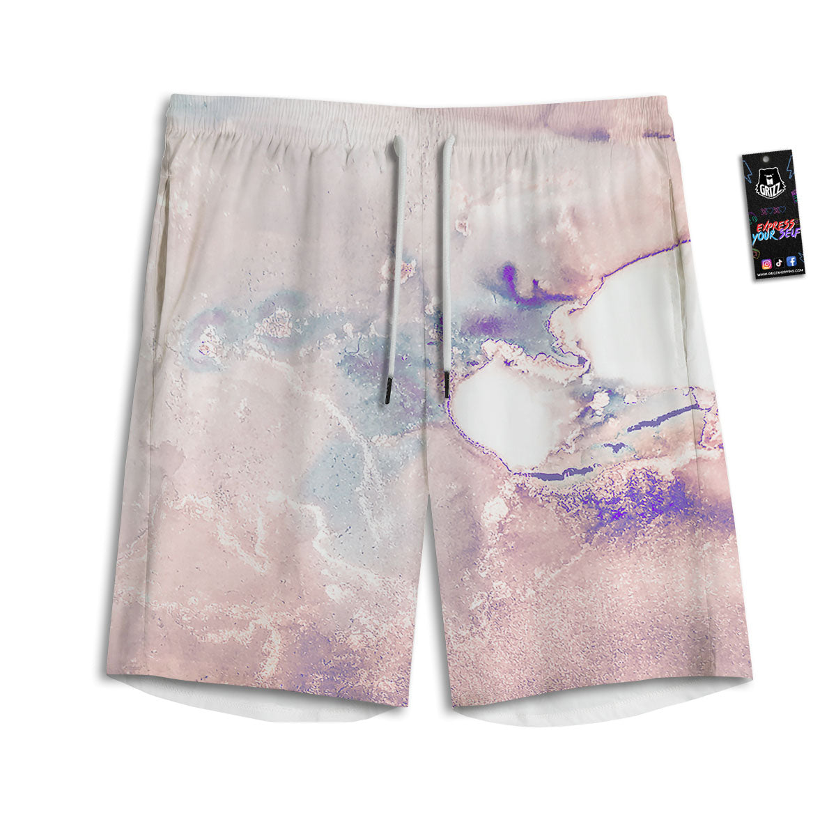 Marble White Ruby Print Men's Athletic Shorts