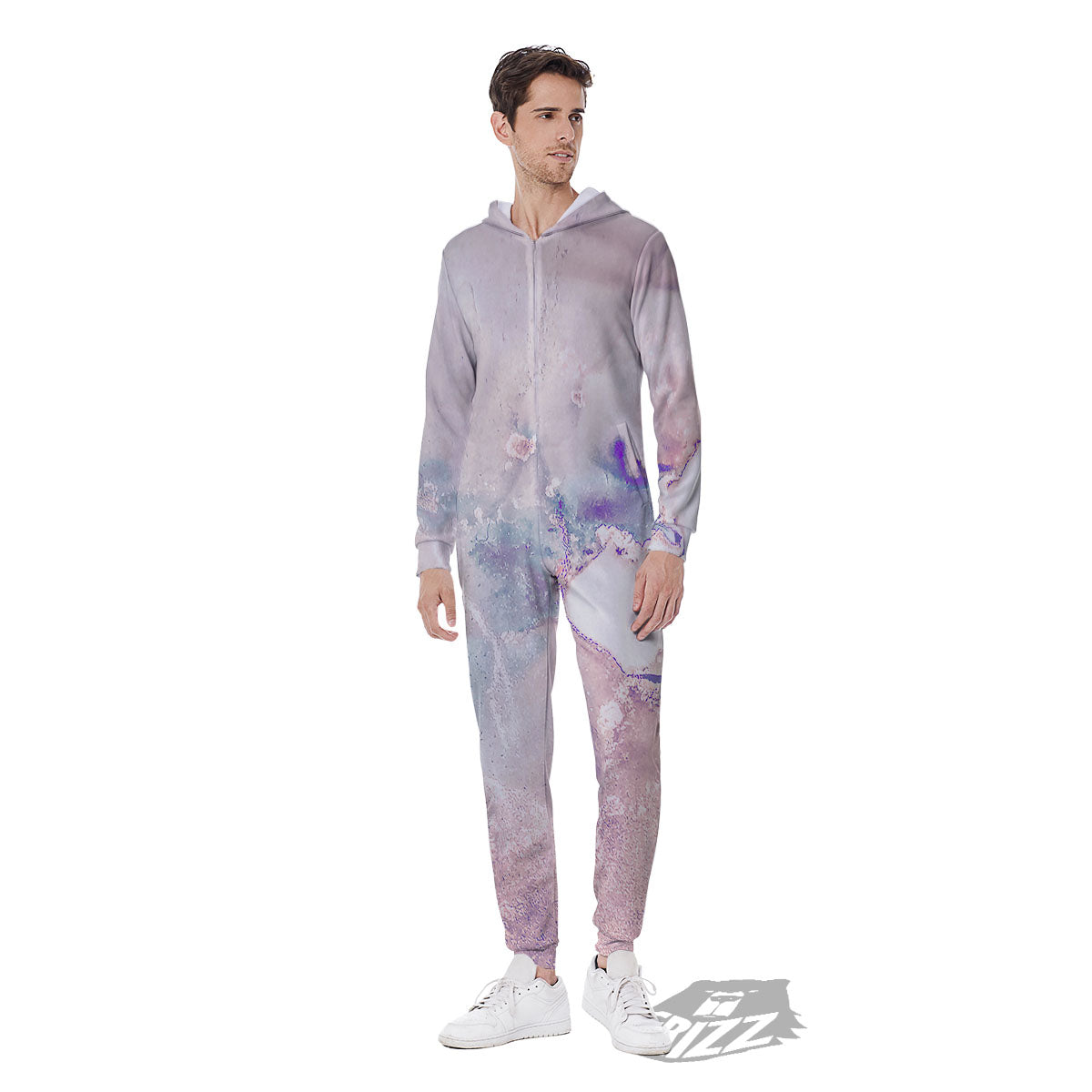 Marble White Ruby Print Men's Jumpsuit-grizzshop
