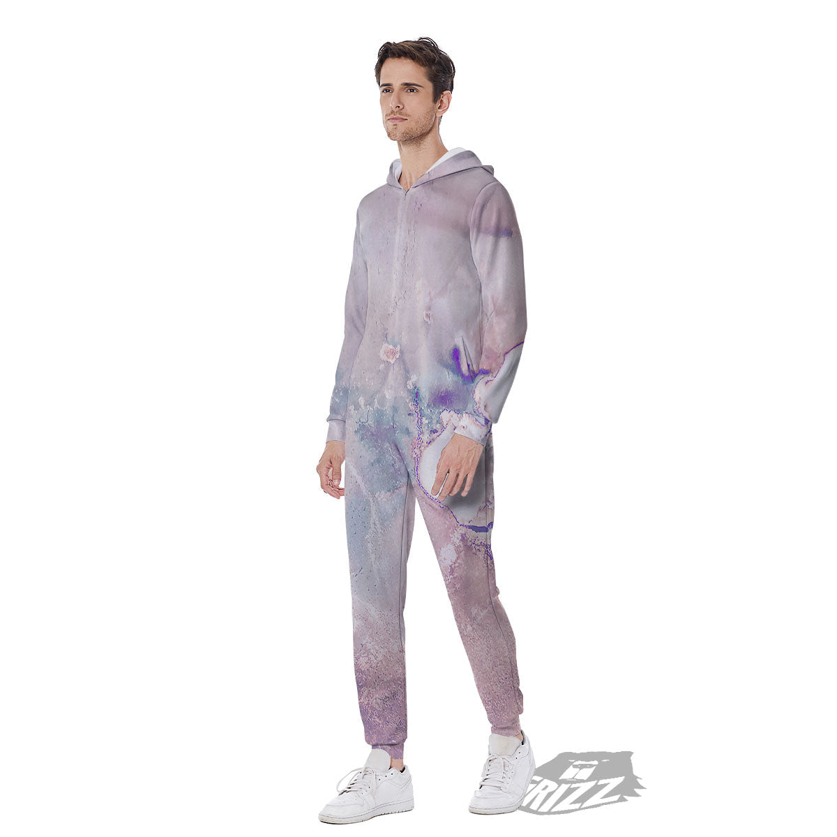 Marble White Ruby Print Men's Jumpsuit-grizzshop