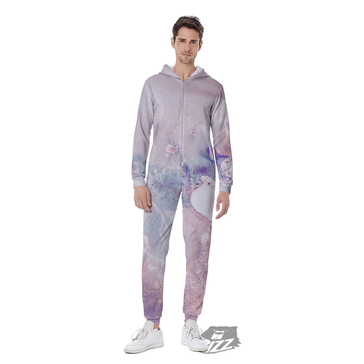 Marble White Ruby Print Men's Jumpsuit-grizzshop