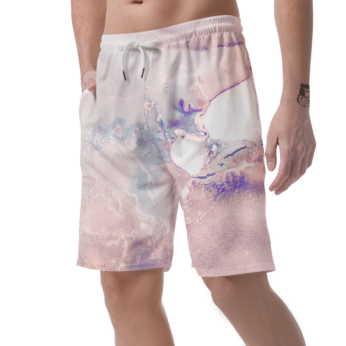 Marble White Ruby Print Men's Shorts-grizzshop