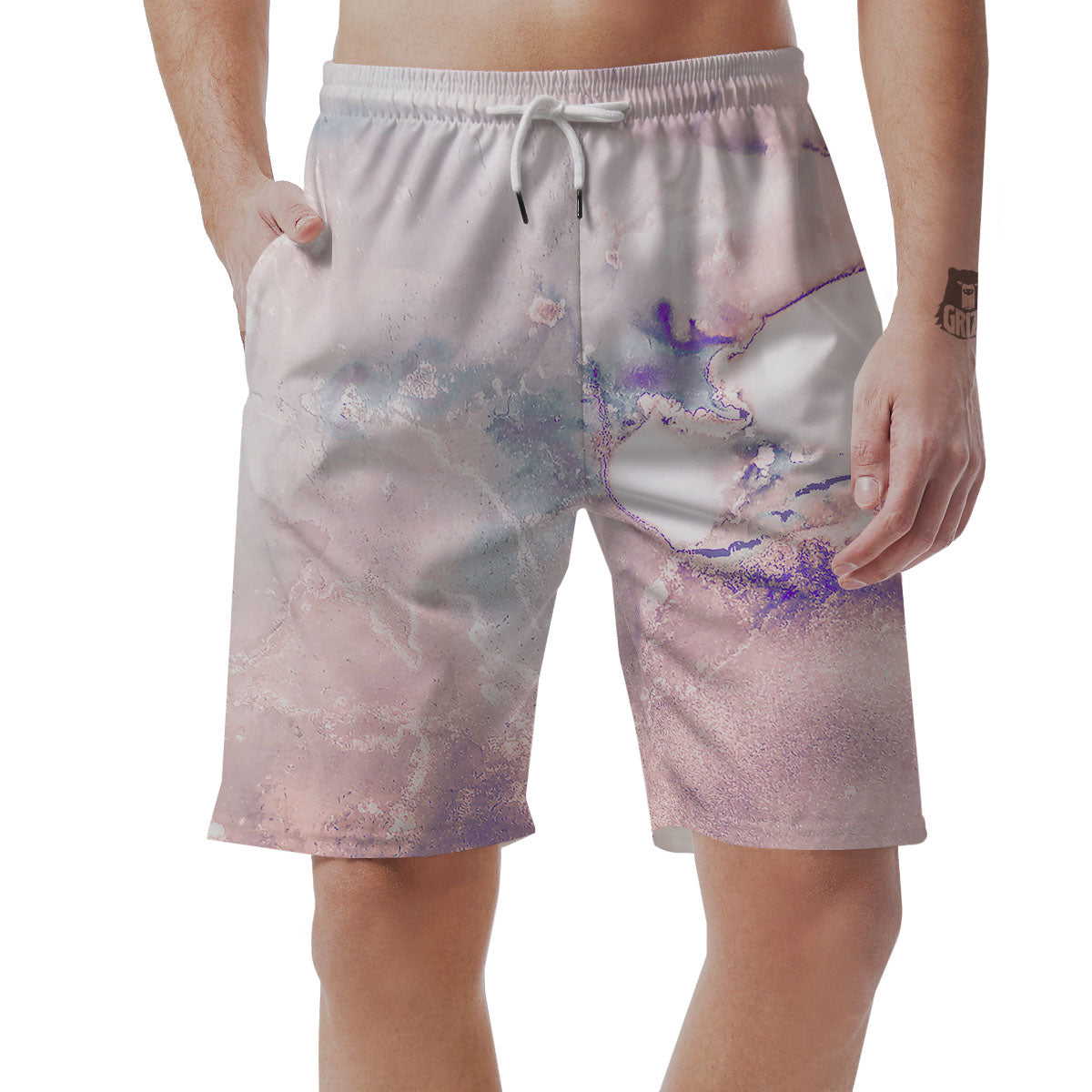 Marble White Ruby Print Men's Shorts-grizzshop