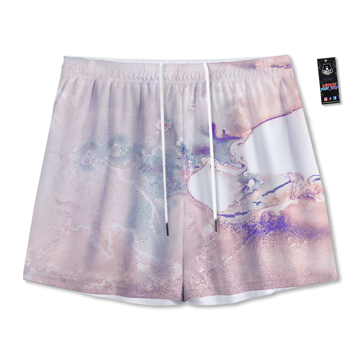 Marble White Ruby Print Mesh Shorts