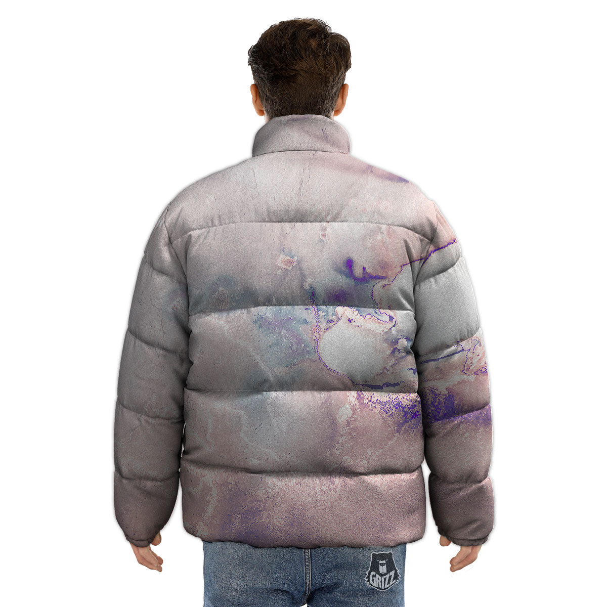 Marble White Ruby Print Puffer Jacket-grizzshop