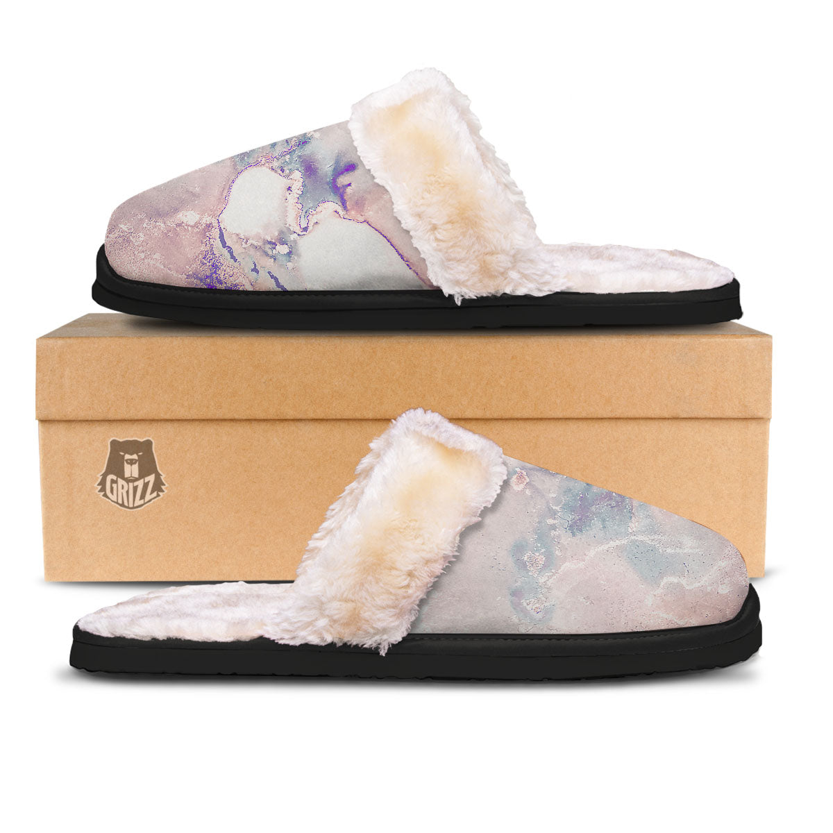 Marble White Ruby Print Slippers-grizzshop