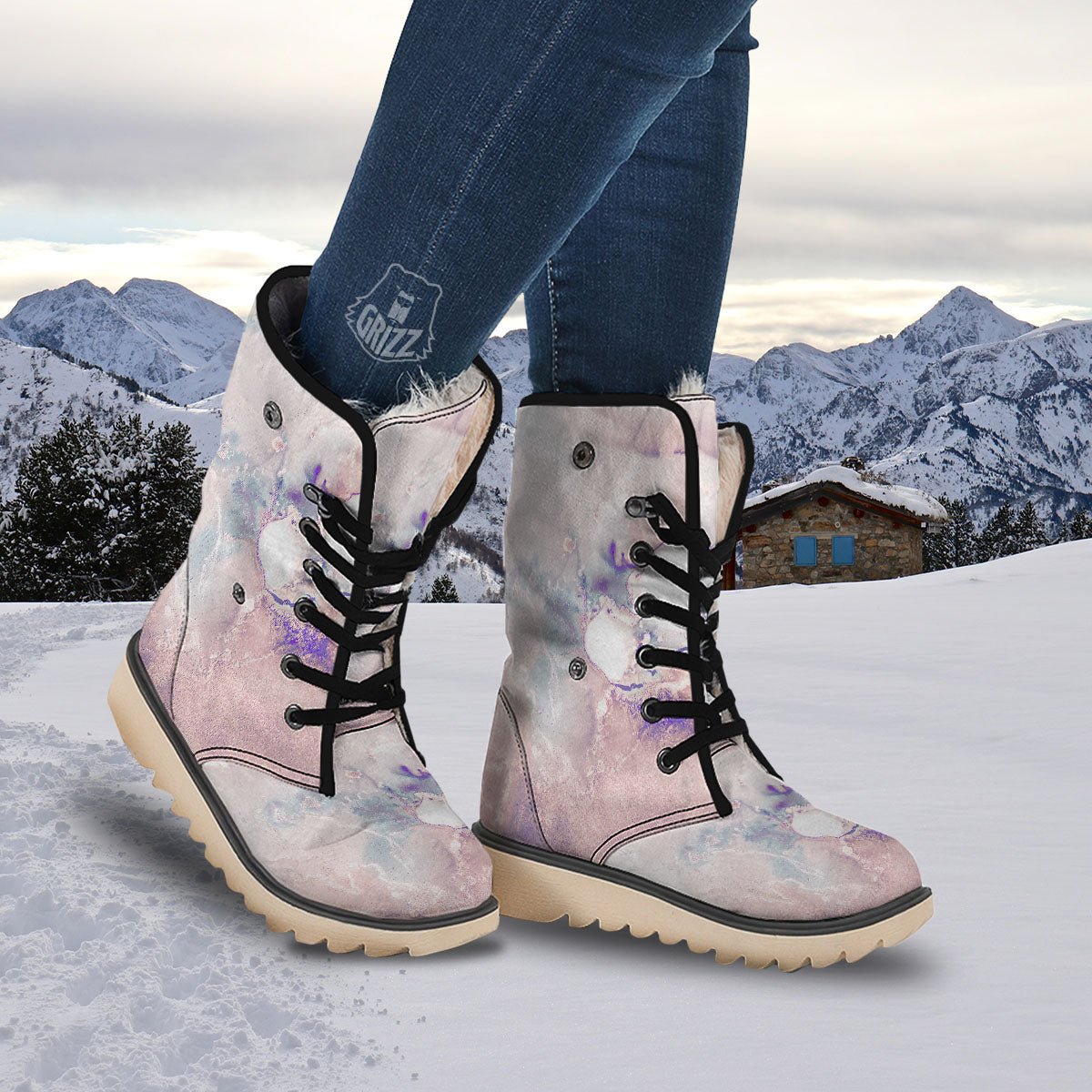 Marble White Ruby Print Snow Boots-grizzshop
