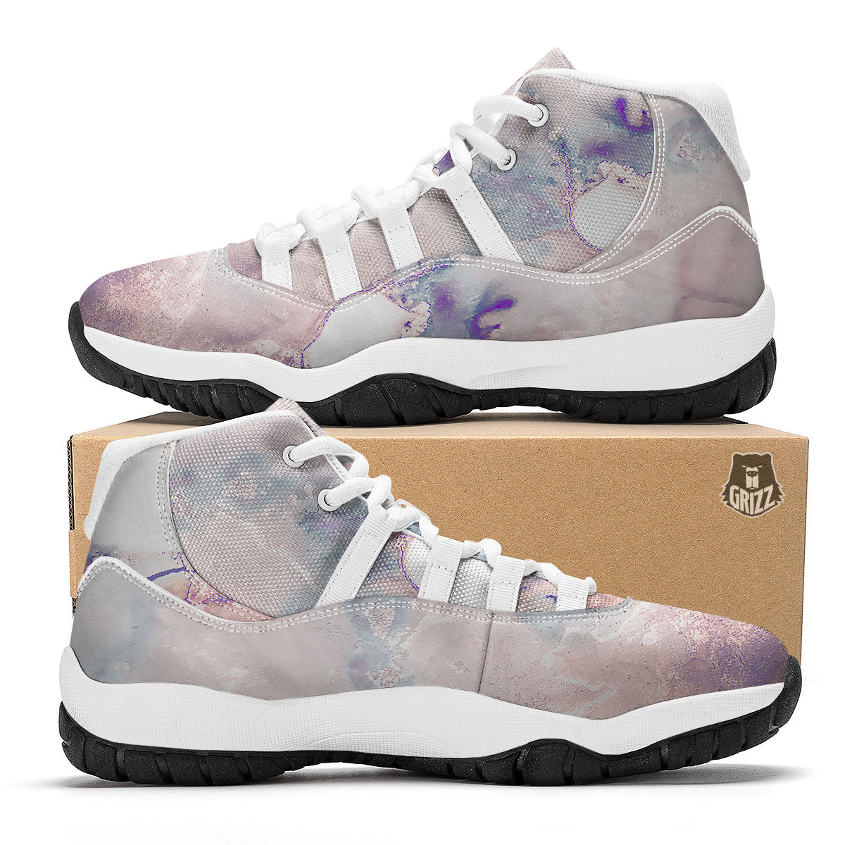 Marble White Ruby Print White Bball Shoes-grizzshop