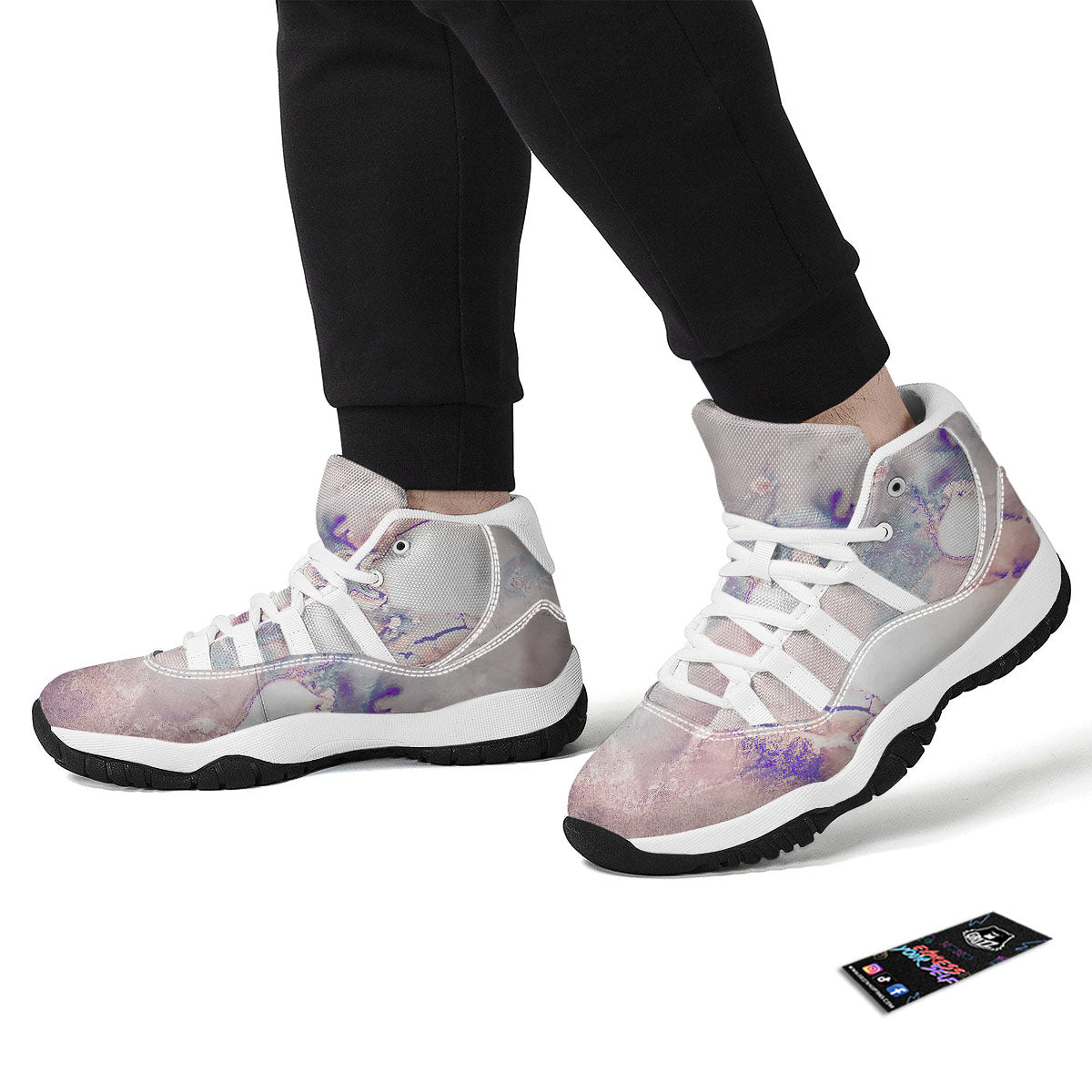 Marble White Ruby Print White Bball Shoes-grizzshop