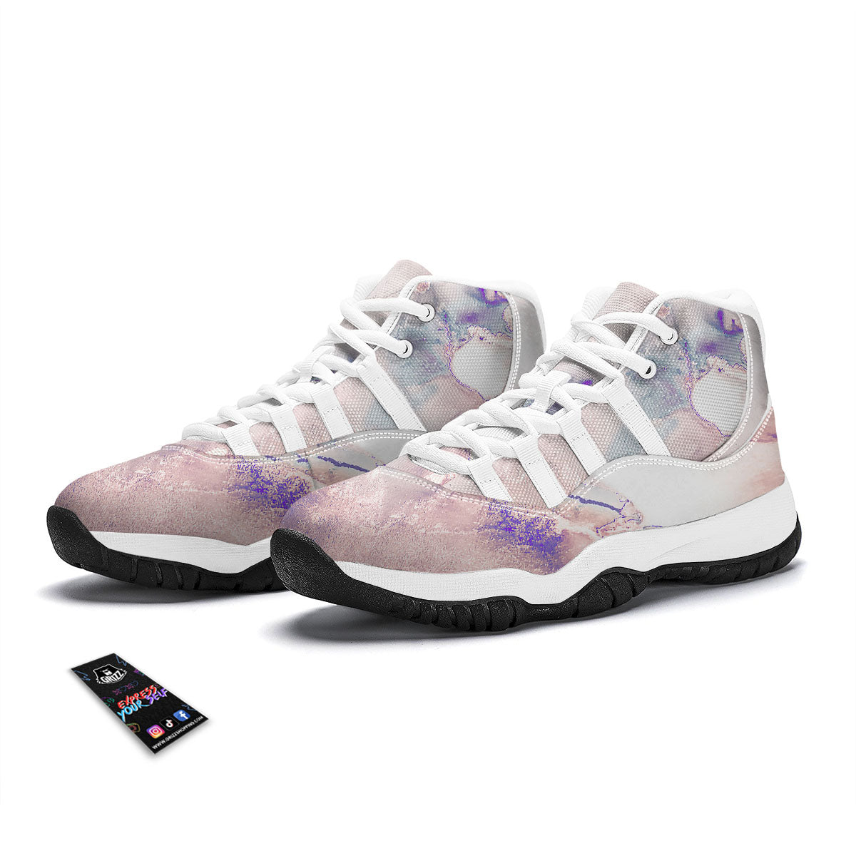Marble White Ruby Print White Bball Shoes-grizzshop