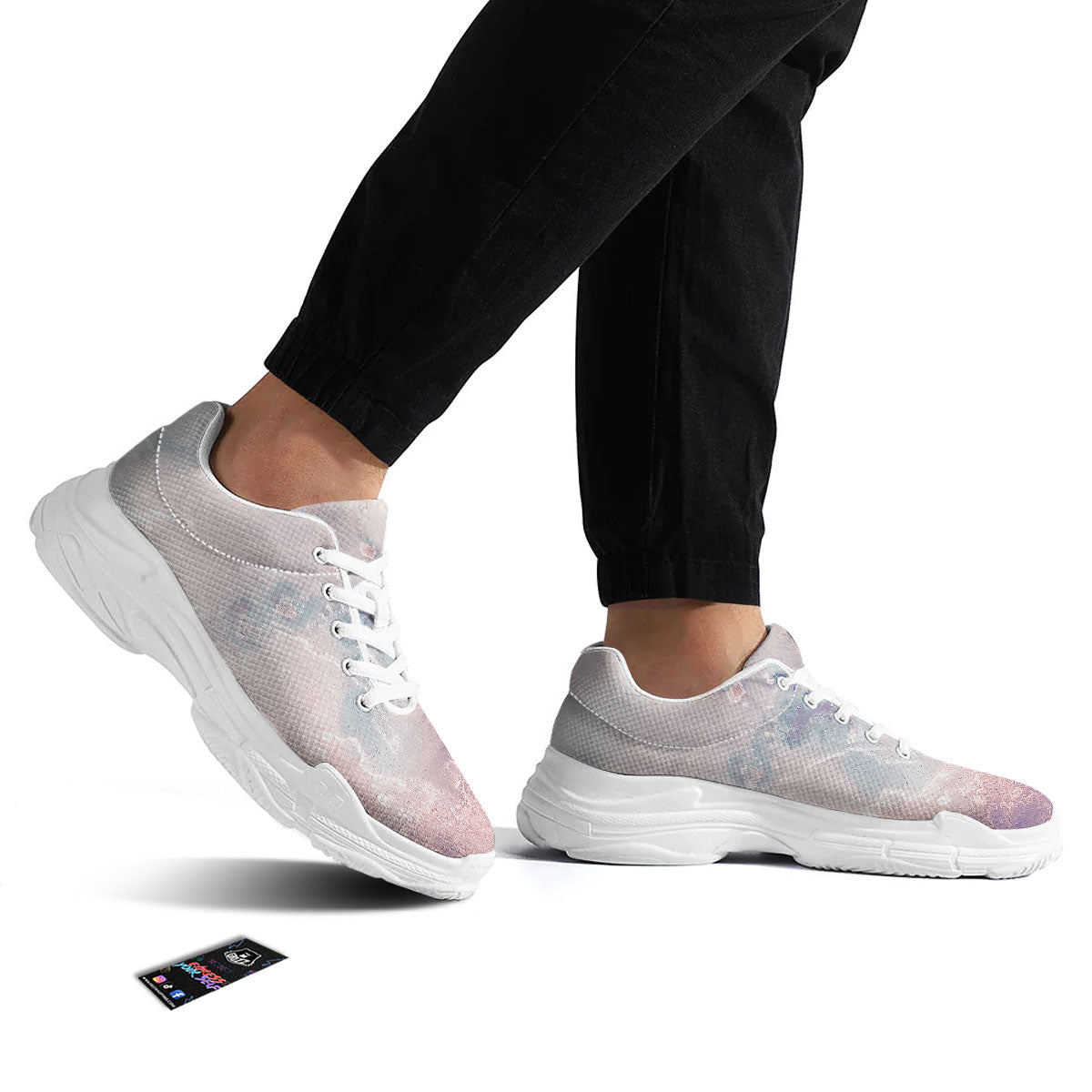 Marble White Ruby Print White Chunky Shoes-grizzshop