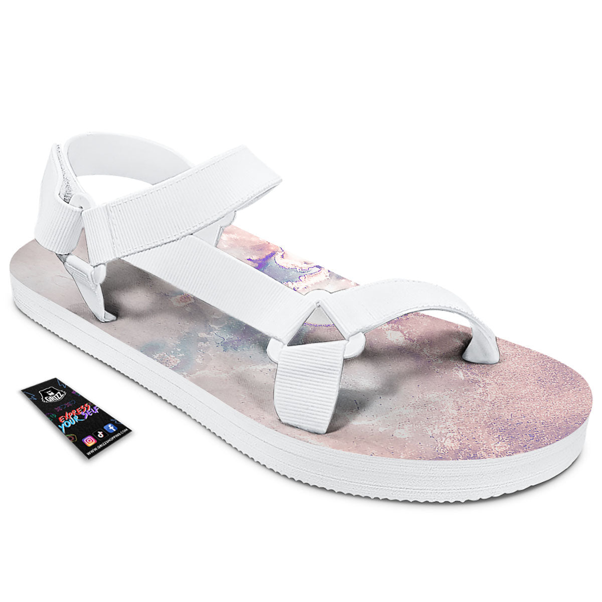 Marble White Ruby Print White Open Toe Sandals-grizzshop