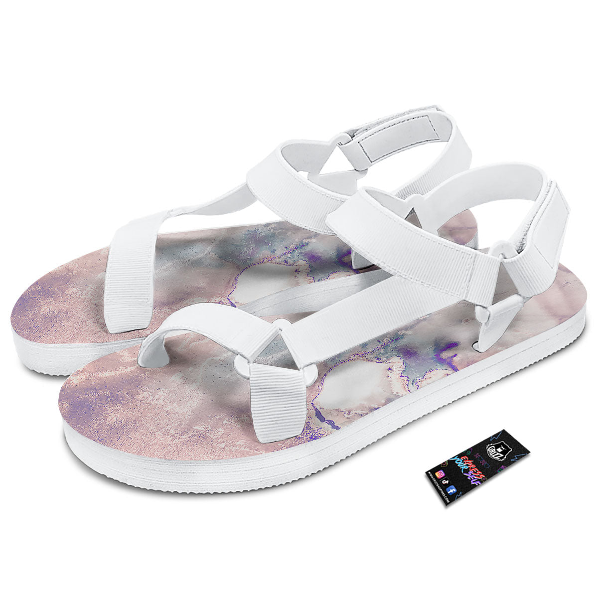Marble White Ruby Print White Open Toe Sandals-grizzshop