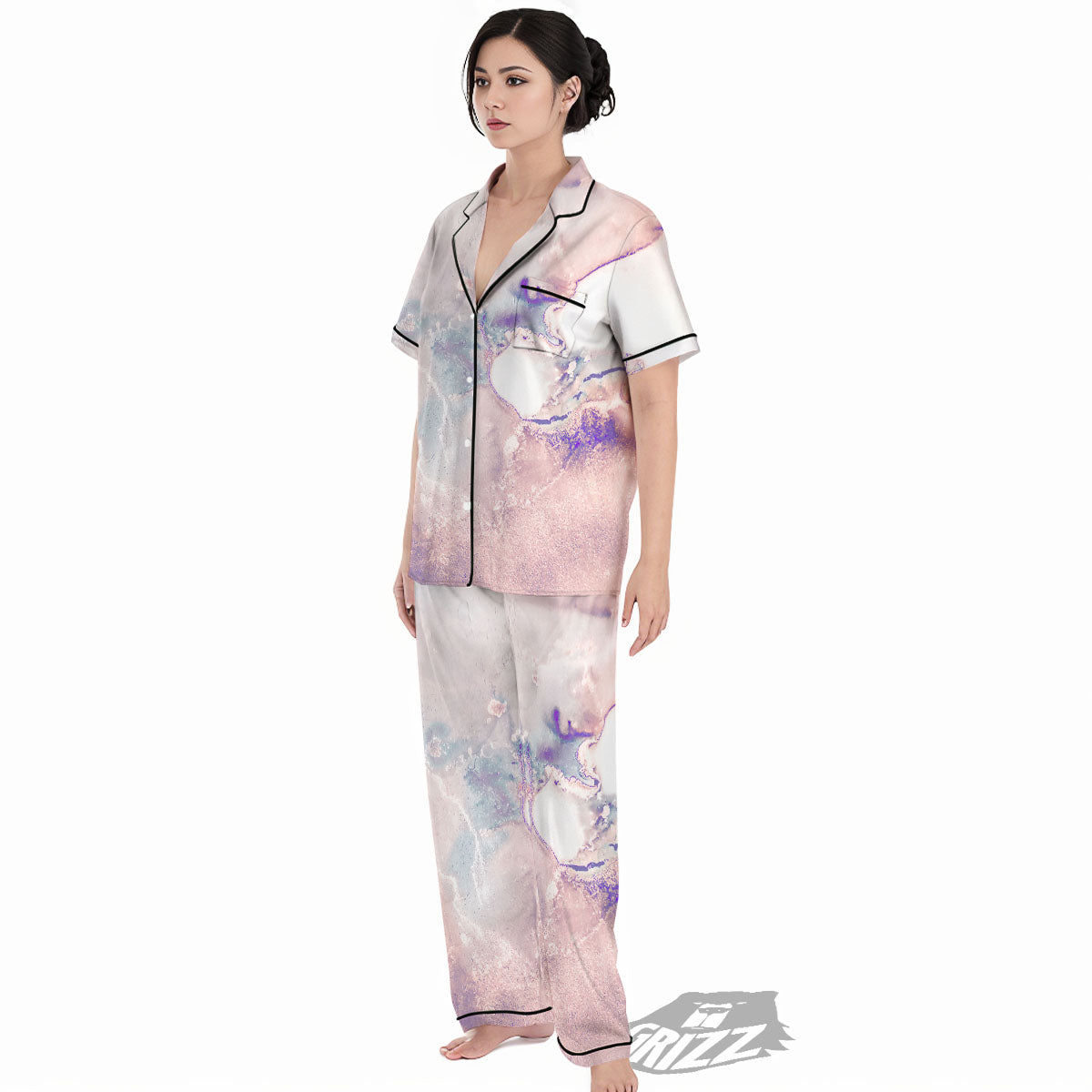 Marble White Ruby Print Women's Pajamas Set-grizzshop