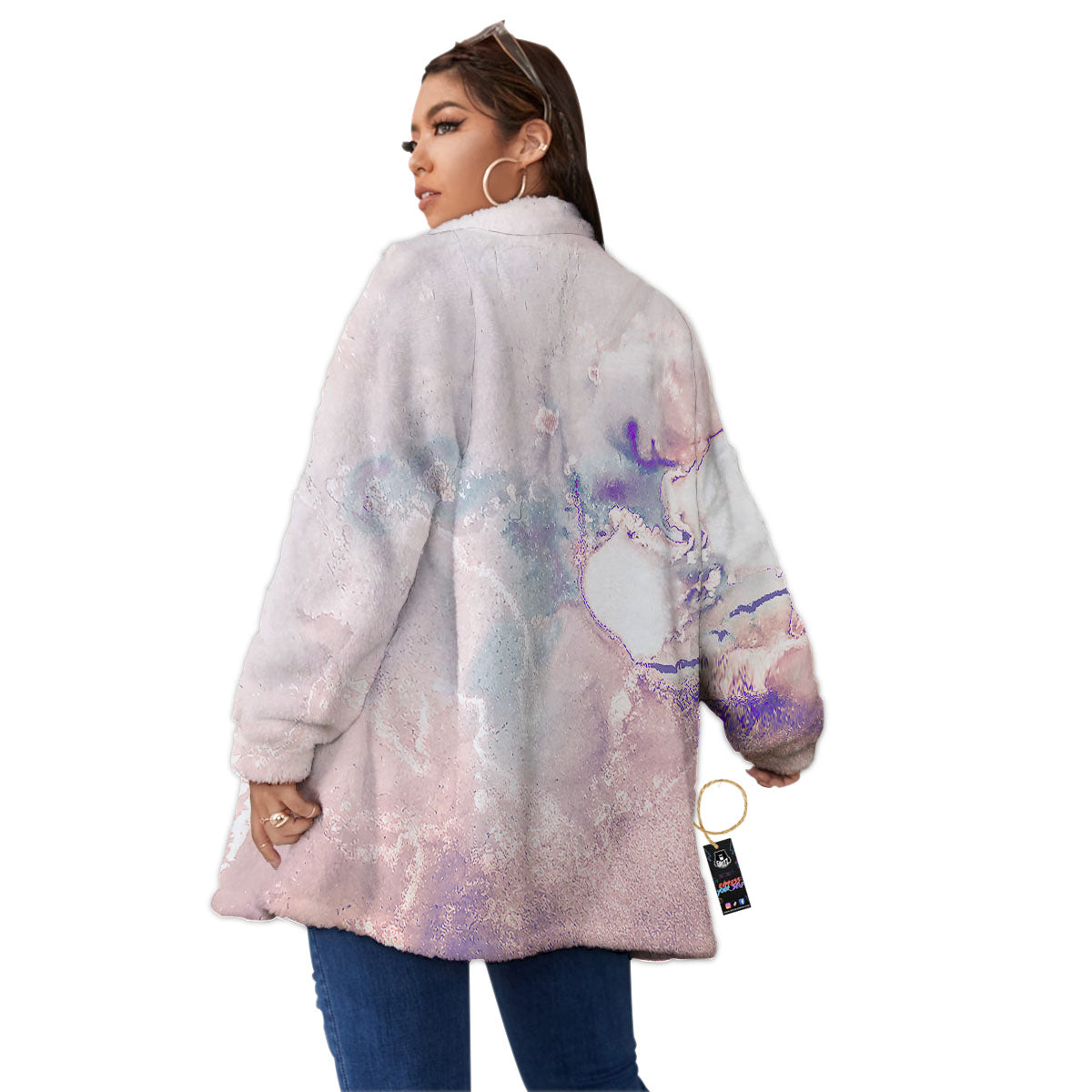 Marble White Ruby Print Women's Sherpa Jacket-grizzshop
