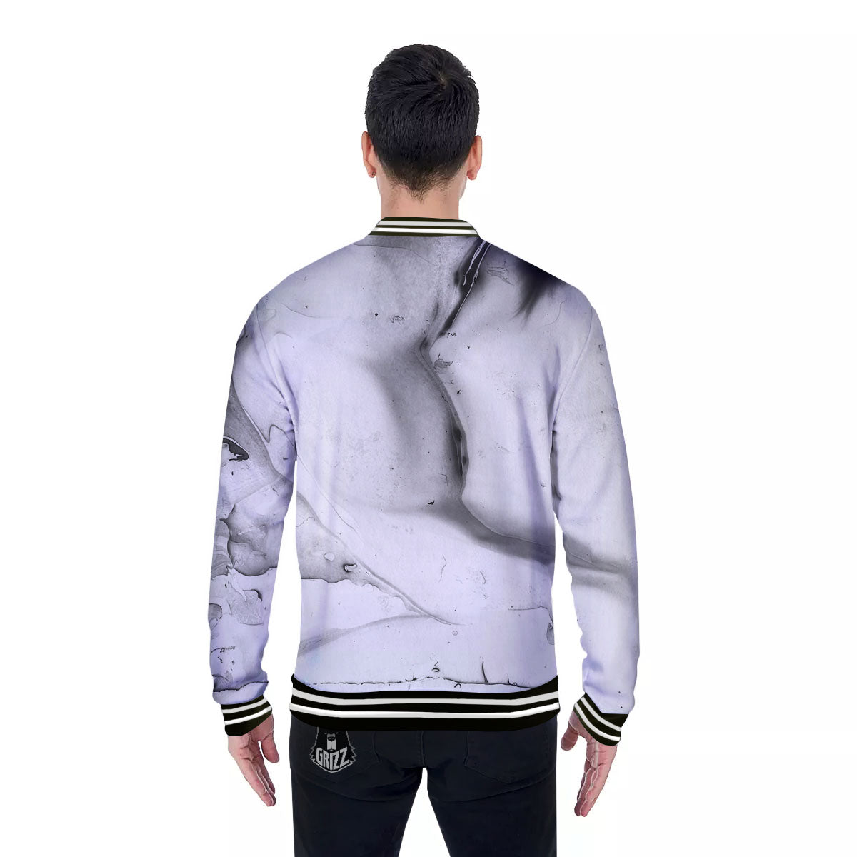 Marble White Smoke Print Baseball Jacket-grizzshop