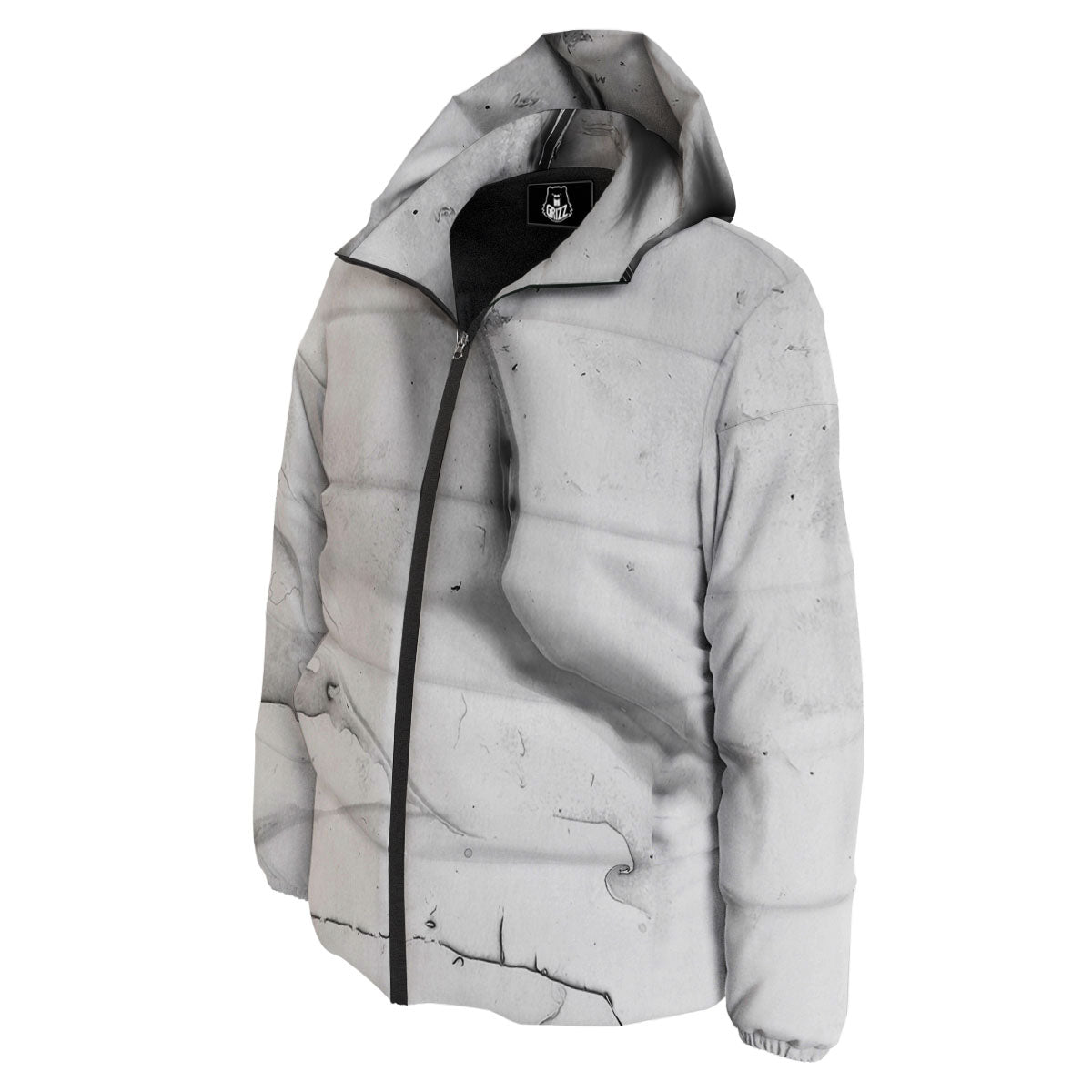 Marble White Smoke Print Down Jacket-grizzshop