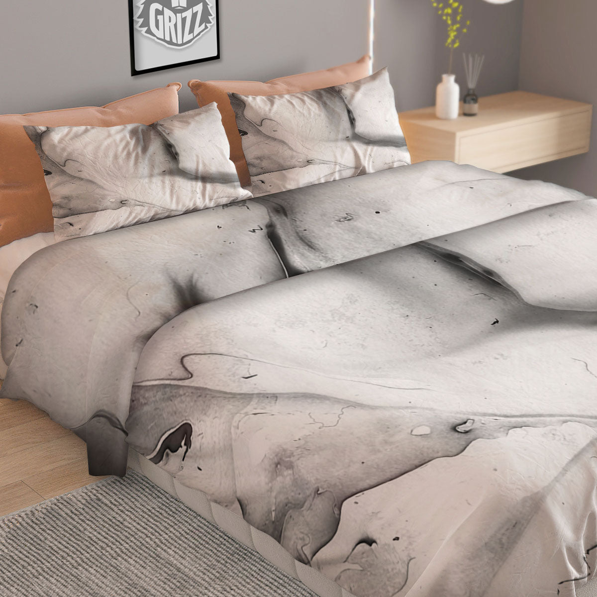 Marble White Smoke Print Duvet Cover Bedding Set