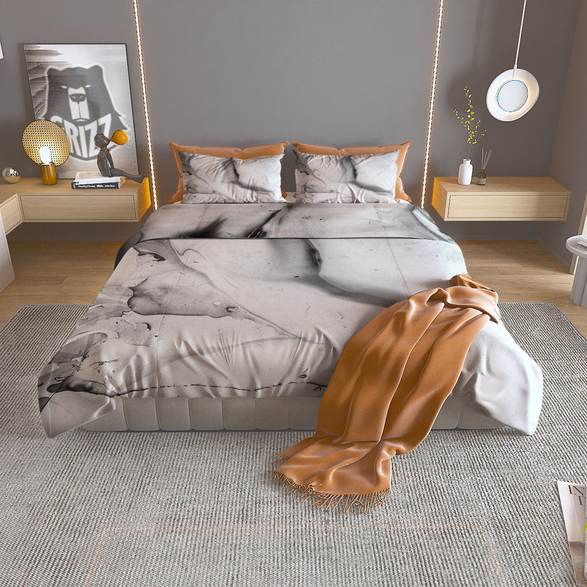 Marble White Smoke Print Duvet Cover Bedding Set