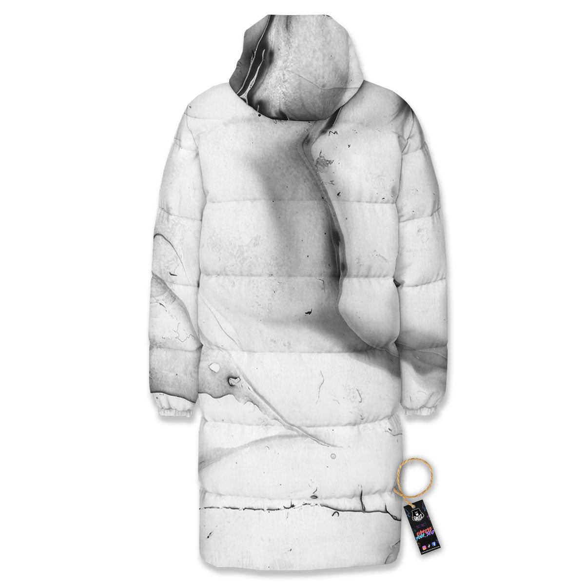 Marble White Smoke Print Long Down Jacket-grizzshop
