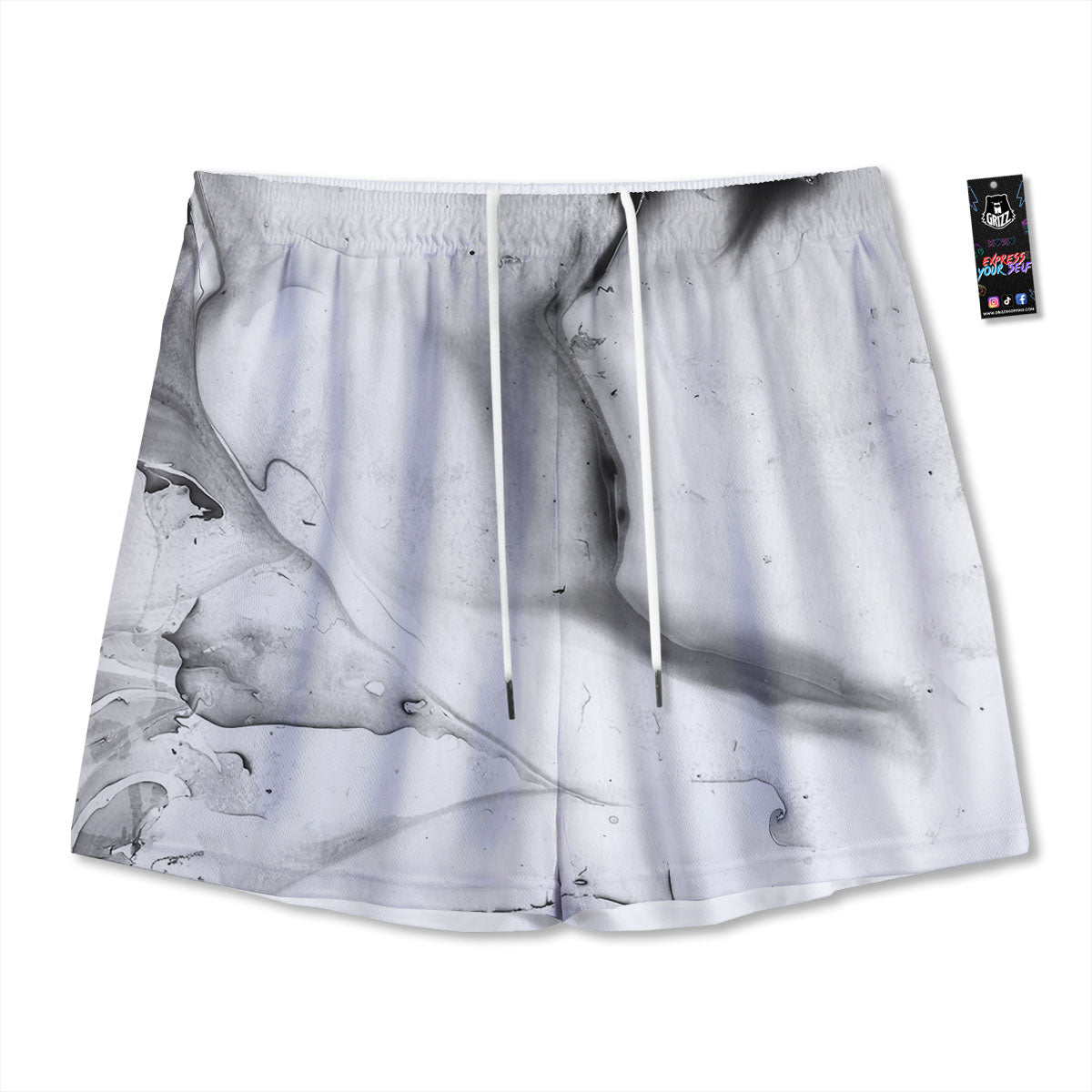 Marble White Smoke Print Mesh Shorts