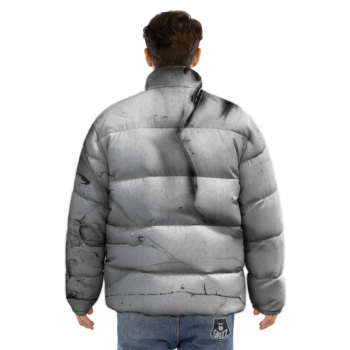 Marble White Smoke Print Puffer Jacket-grizzshop