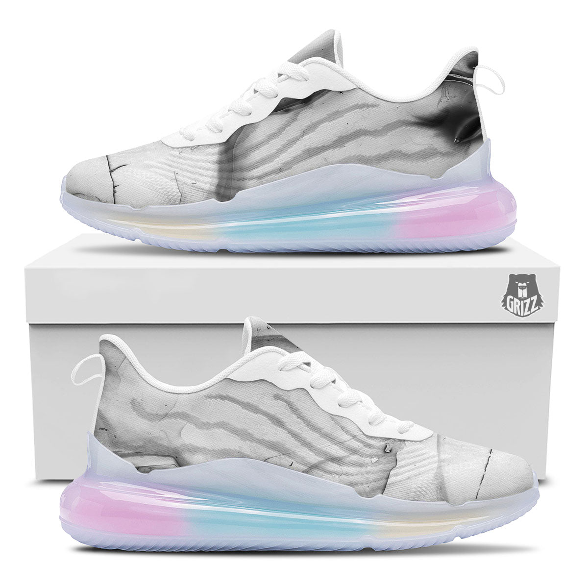 Marble White Smoke Print Running Sneakers-grizzshop