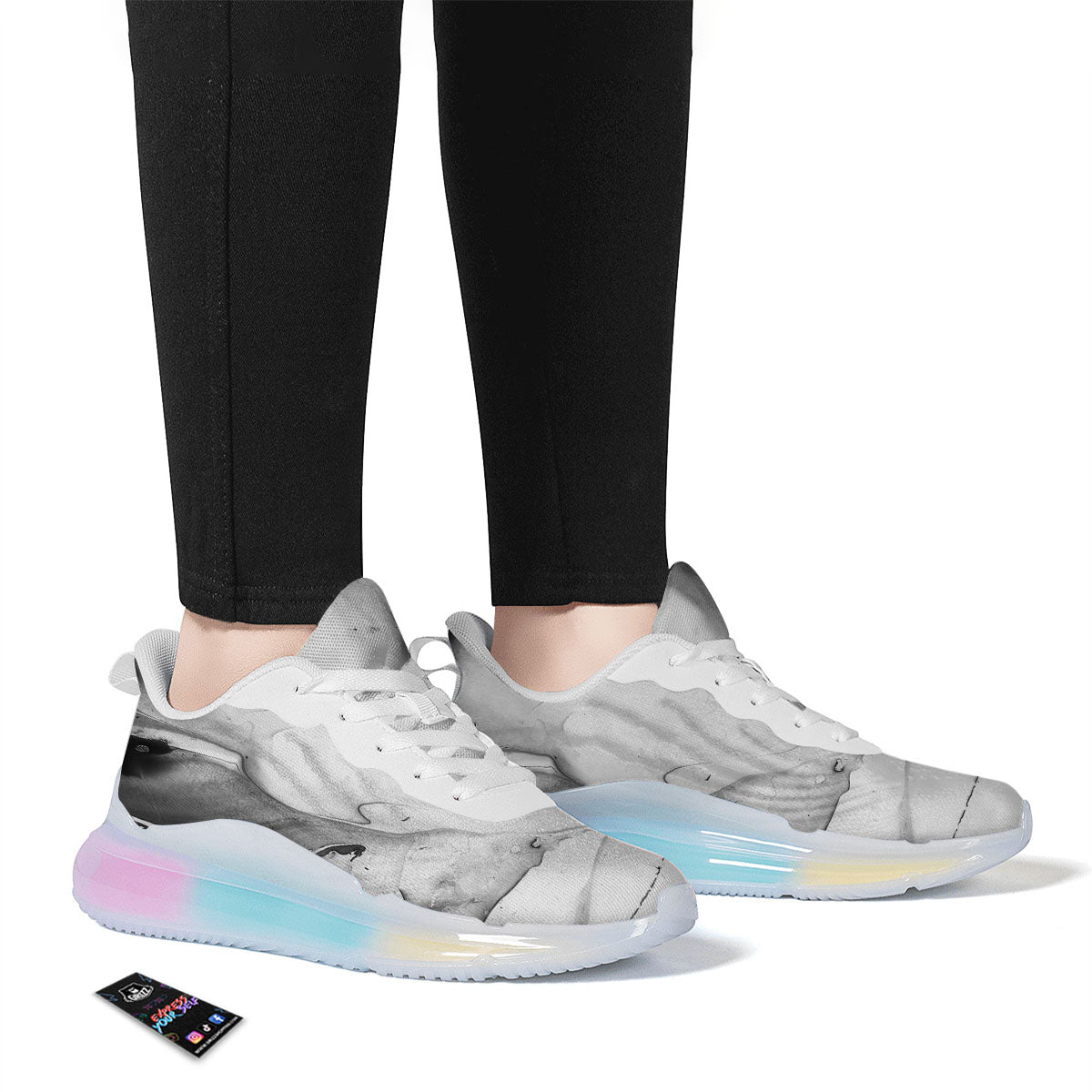 Marble White Smoke Print Running Sneakers-grizzshop