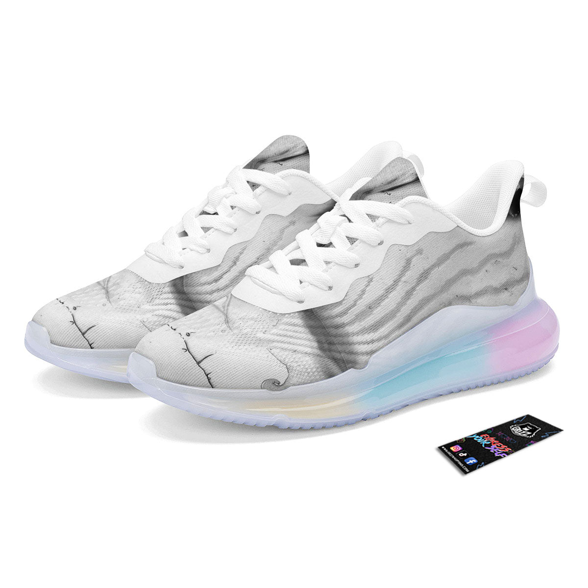 Marble White Smoke Print Running Sneakers-grizzshop