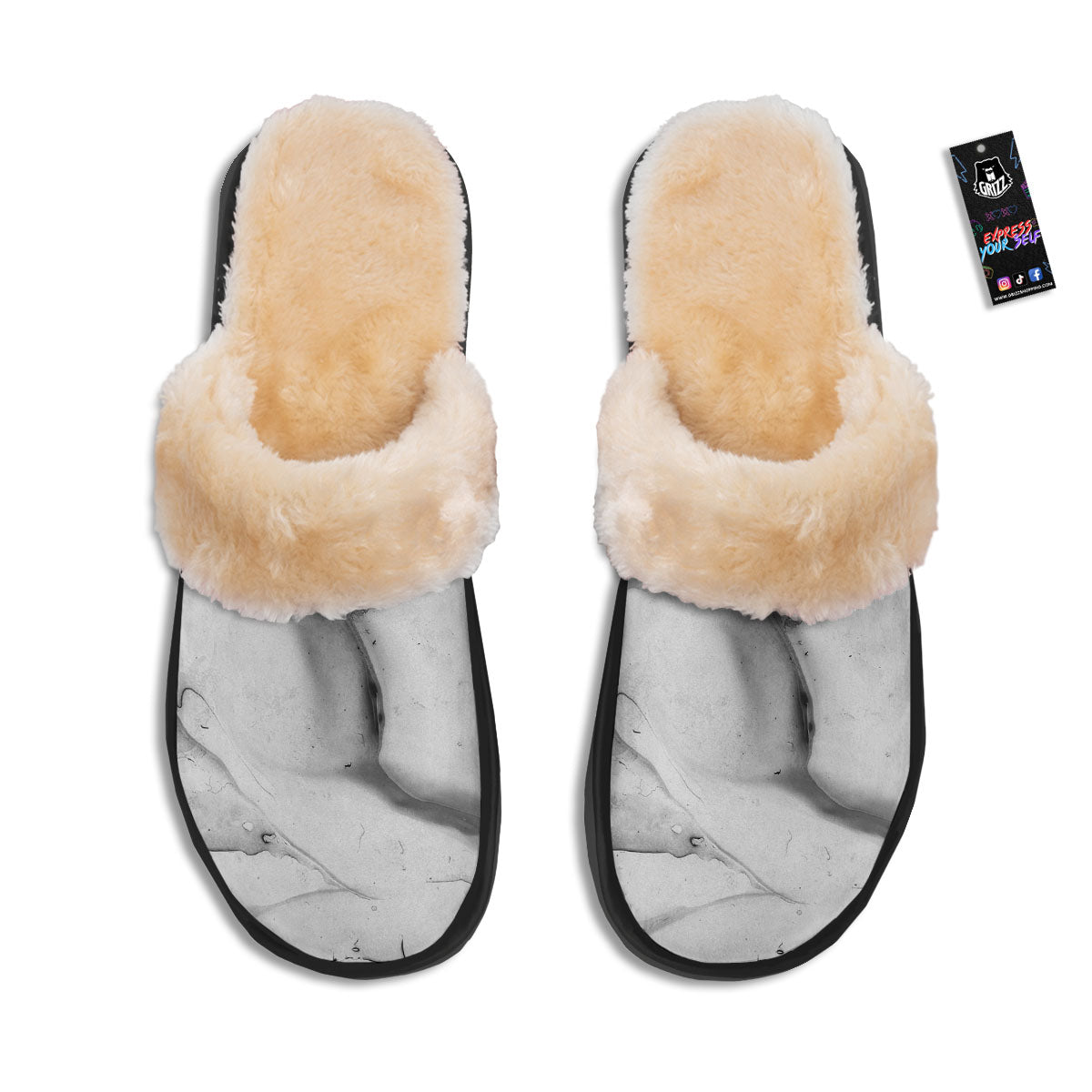 Marble White Smoke Print Slippers-grizzshop