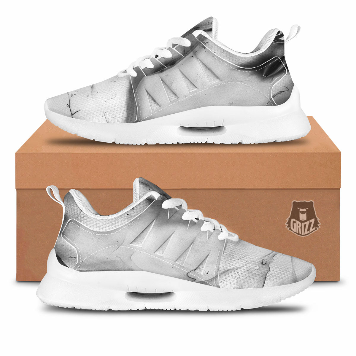 Marble White Smoke Print Tennis Shoes-grizzshop