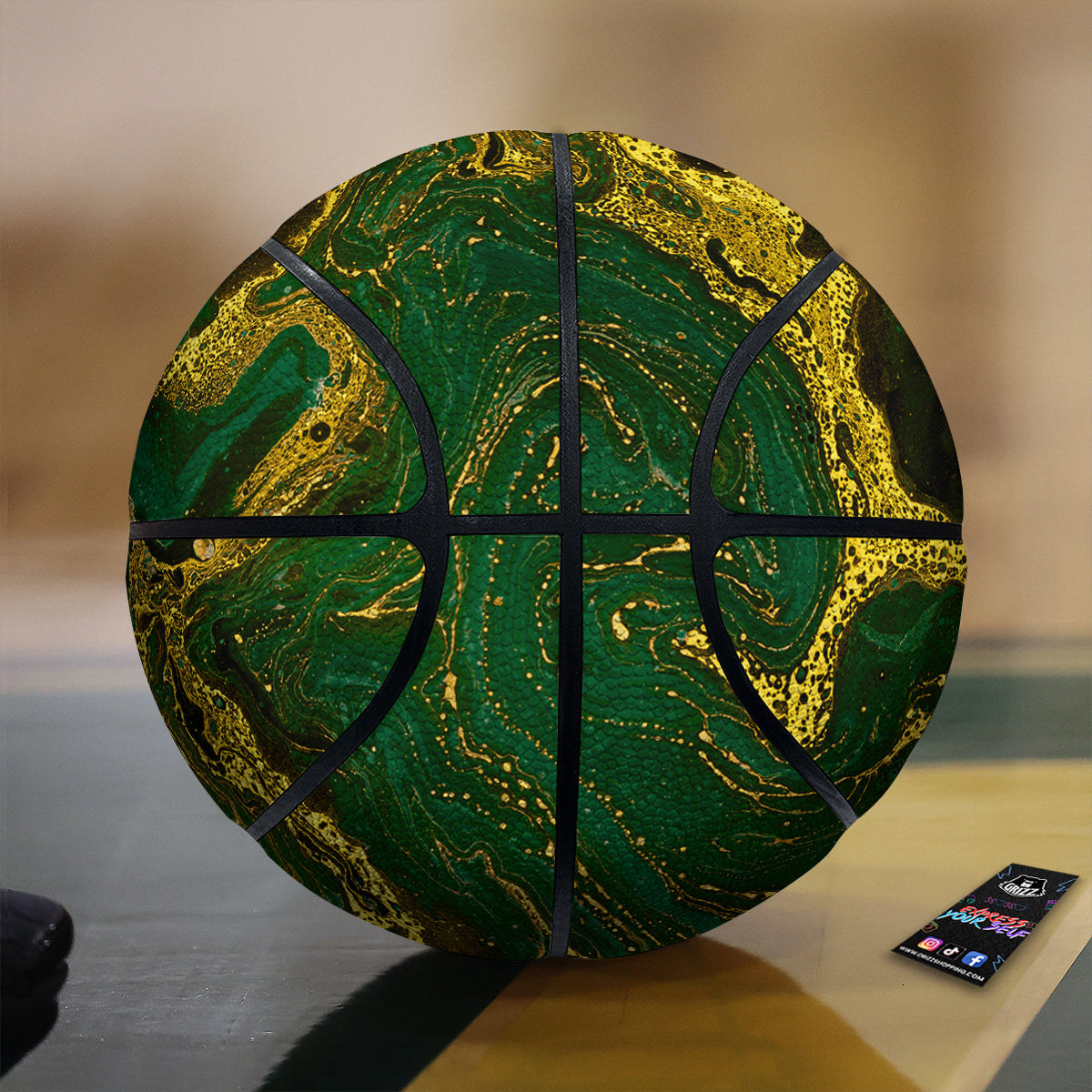 Marble Abstract texture Gold And Dark Green Print Basketball