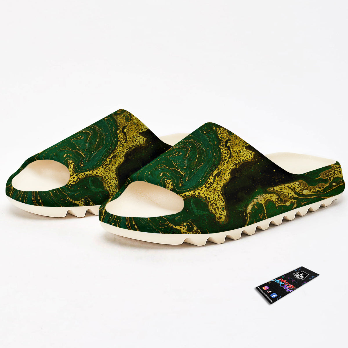 Marble Abstract texture Gold And Dark Green Print Sandals-grizzshop