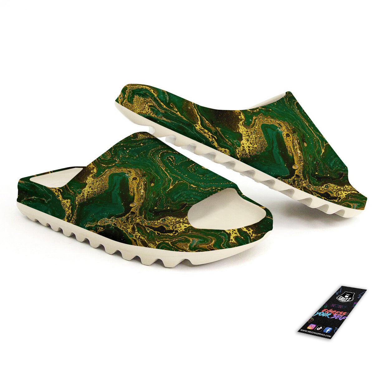Marble Abstract texture Gold And Dark Green Print Sandals-grizzshop