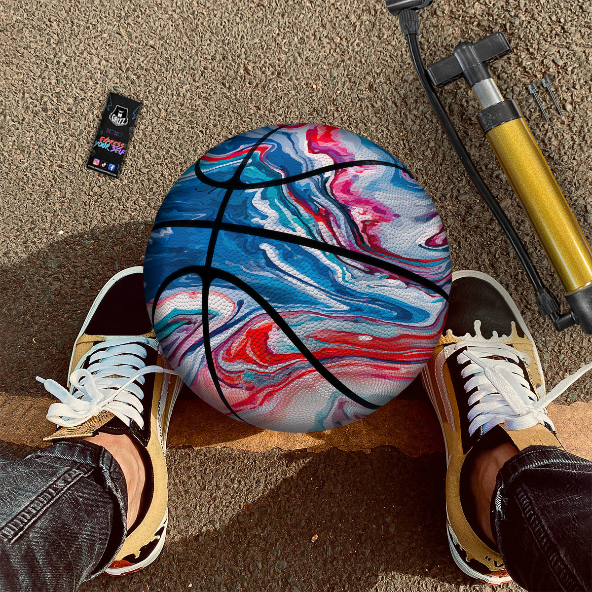 Marble Cartoon Texture Red Blue Print Basketball