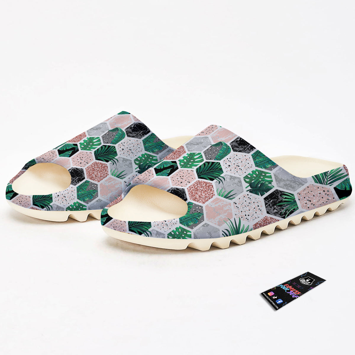 Marble Geometric And Tropical Leaves Print Sandals-grizzshop
