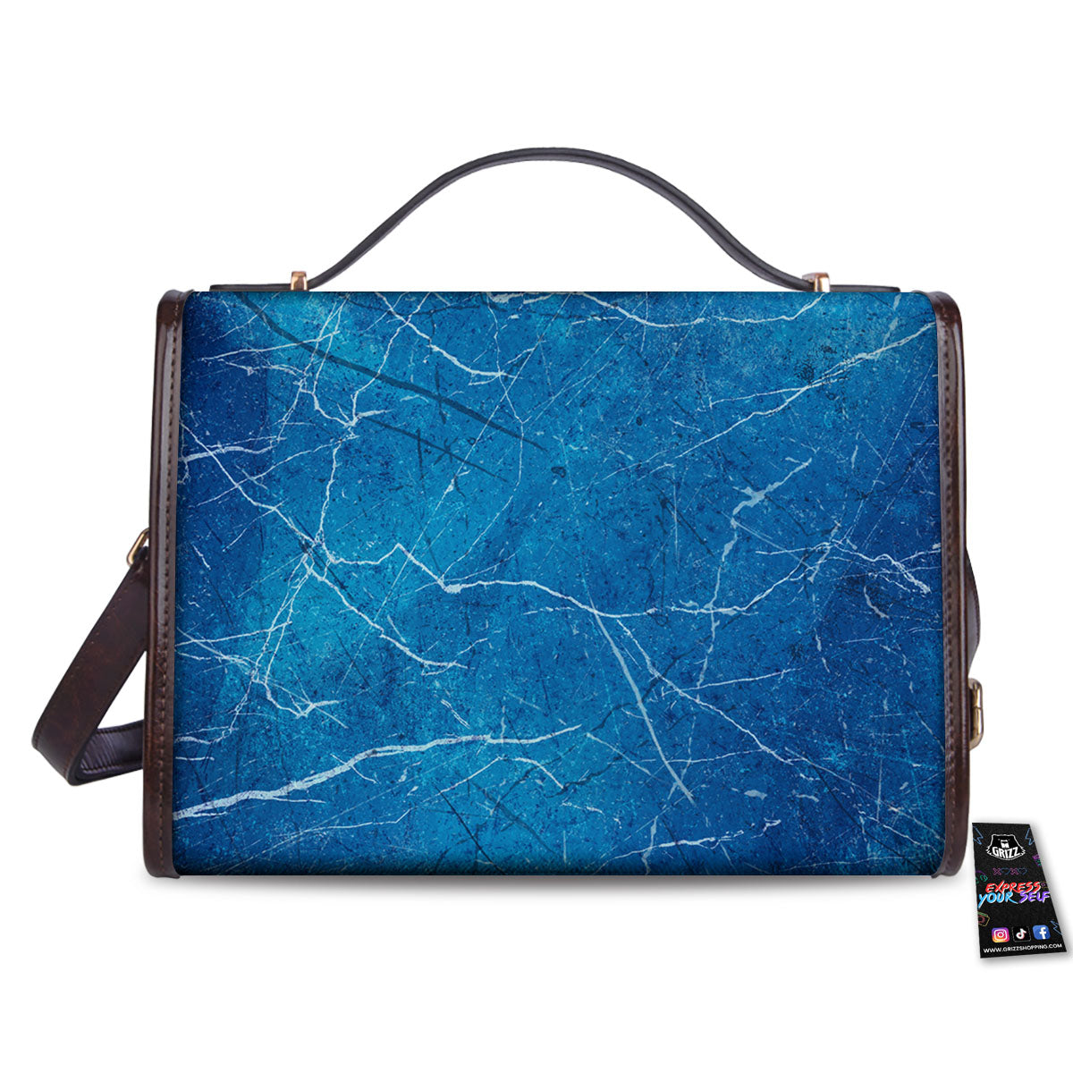 Marble Ice Blue Print Women's Satchel Bag