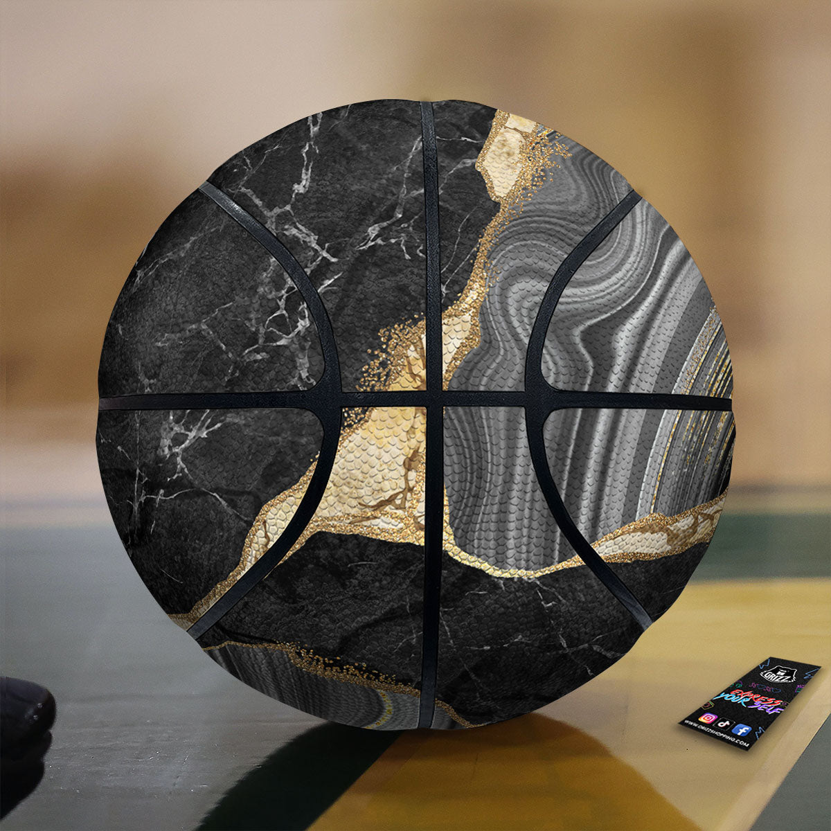 Marble Liquid Black Gold Print Basketball