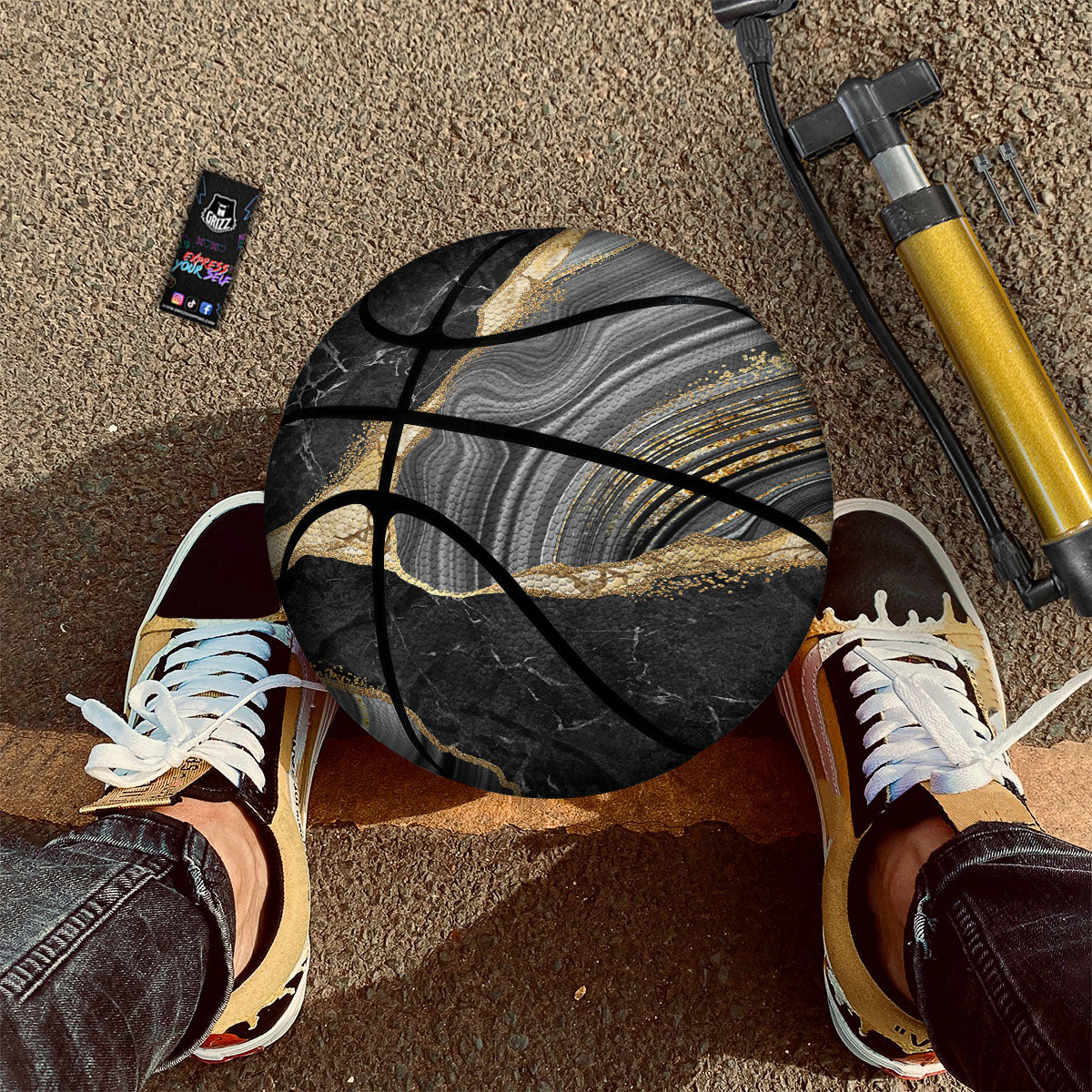 Marble Liquid Black Gold Print Basketball
