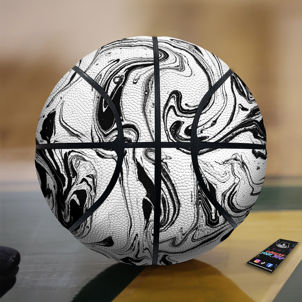 Marble Liquid Black White Print Basketball