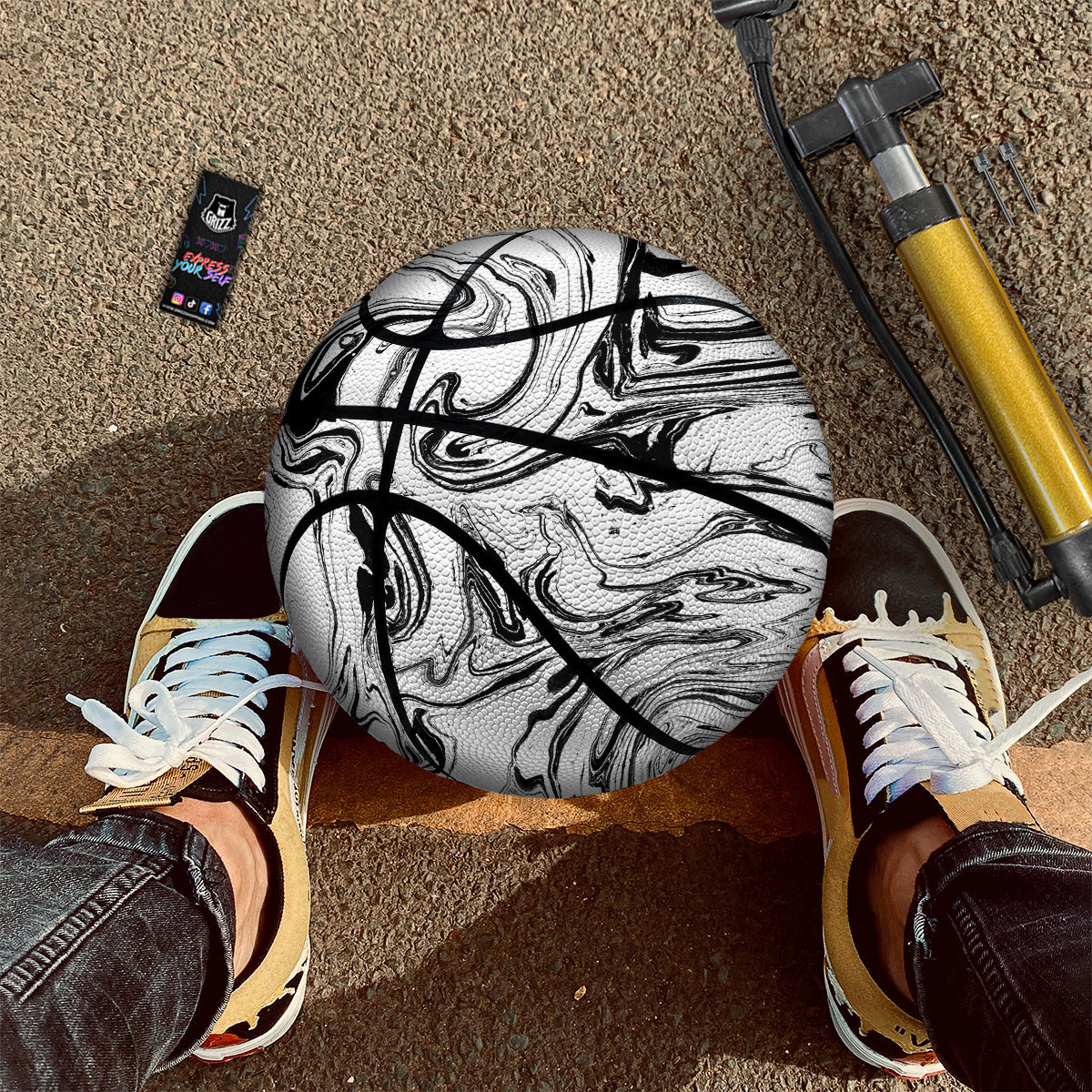 Marble Liquid Black White Print Basketball