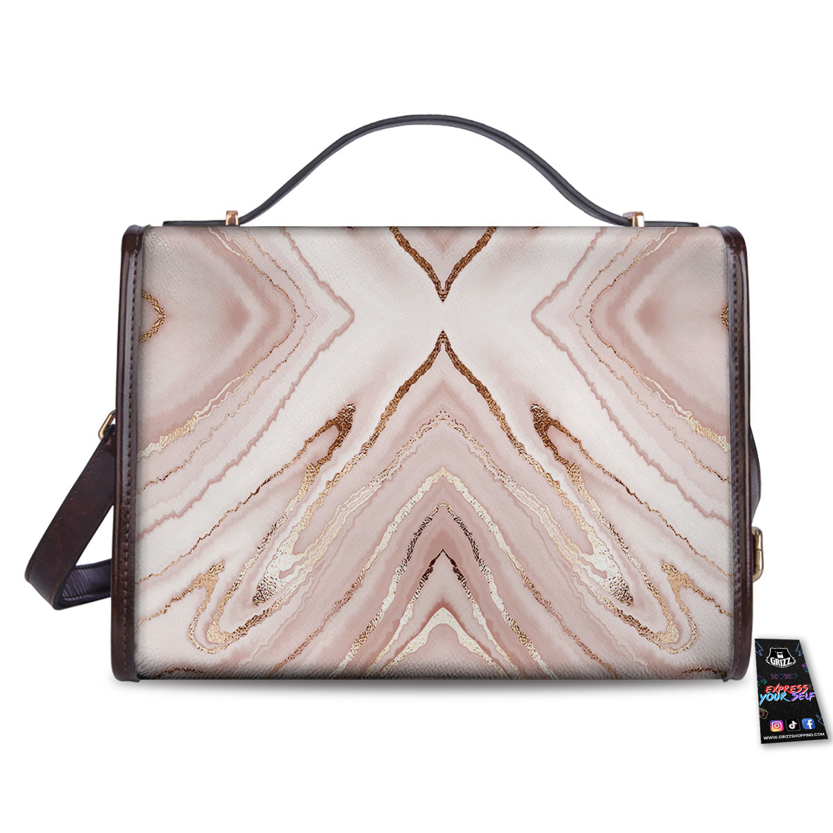 Marble Liquid Pink Gold Print Pattern Women's Satchel Bag