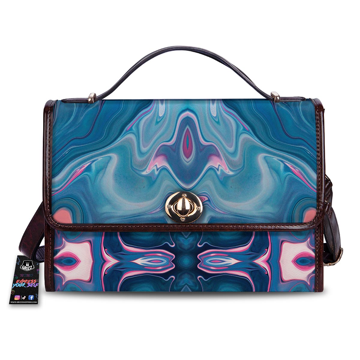 Marble Liquid Teal Pink Print Pattern Women's Satchel Bag